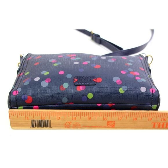 FOSSIL BLUE REAL COATED LEATHER POLKA DOT X-BODY SHOULDER BAG HANDBAG CLUTCH - Picture 10 of 16